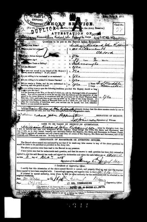 Rippington (William Richard John) 1915 WWI Service Record